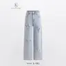 Women's Elengatine Star Patch Baggy Denim Jeans - Y2K 2000s Throwback High-Waisted Wide Leg Pants, Distressed Star Embellished, Retro Streetwear Aesthetic, Loose Fit, Comfortable Pants for Women, Spring Summer Daily Wear