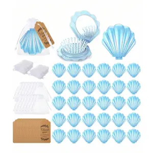【Hot Selling】Mini Foldable Travel Hair Brush with Mirror, Shell Shape Pocket Makeup Mirror, Wedding Party Favor, Portable Purse Travel Mirrors
