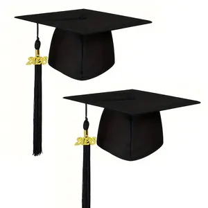 2026 Tassel Graduation Cap Black Bachelor's Cap Master's Cap Unisex Matte Adult Graduation Cap 1/2 Piece Set