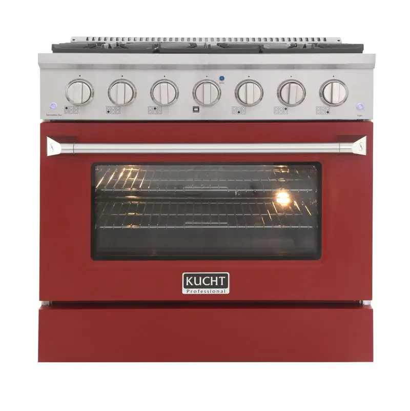 Kucht 36 Inch Professional KNG Series Natural Gas Stainless Steel Range with Red Oven Door