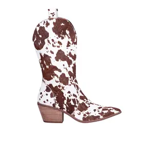 Dingo Womens Live A Cow Pointed Toe Pull On Casual Boots Mid Calf Mid Heel 2-3" - Brown, White Dingo Womens Live A Cow Pointed Toe Pull On Casual Boots Mid Calf Mid Heel 2-3" - Brown, White