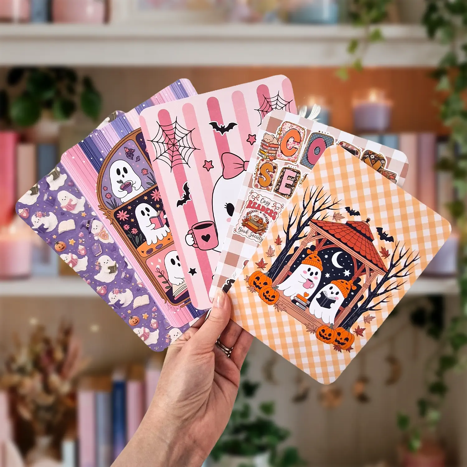 Cozy Ghost Kindle Insert for Clear Case, Pastel Halloween Ereader Backplate Card, Cute Reading Ghost Bookish Gift, Paperwhite Accessory