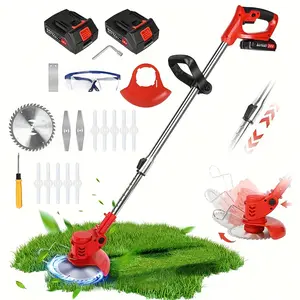 Cordless Lawn Trimmer With Blades, Electric Telescopic Brush Cutter, Lightweight, 2000mAh, 21V 3 In 1 Lightweight Side Blade Brush Cutter Weeder, Stringless Weeder Mower, 2 Batteries For Garden Clearing Of Weeds, Flowers And Trees
