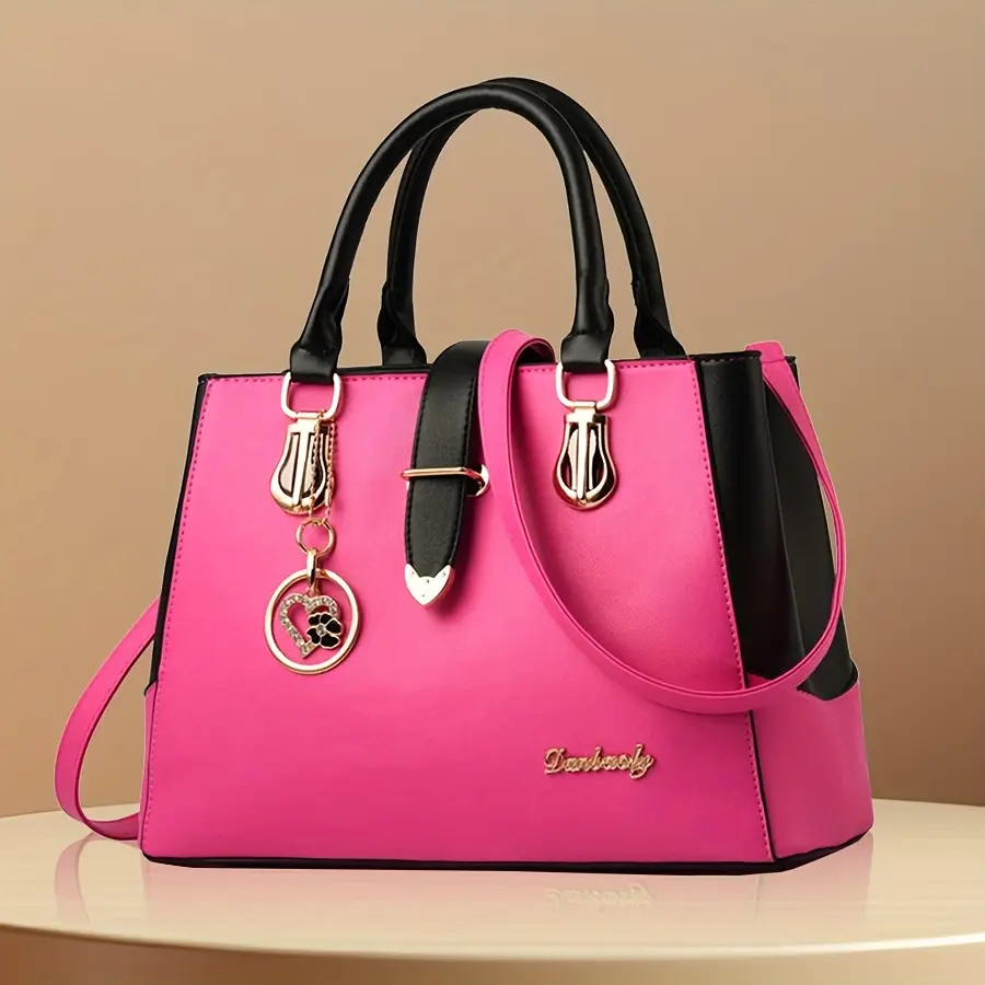 Women's Letter Detail Shoulder Bag Elegant Double Handle Wallet Simple Work Large Tote Bag