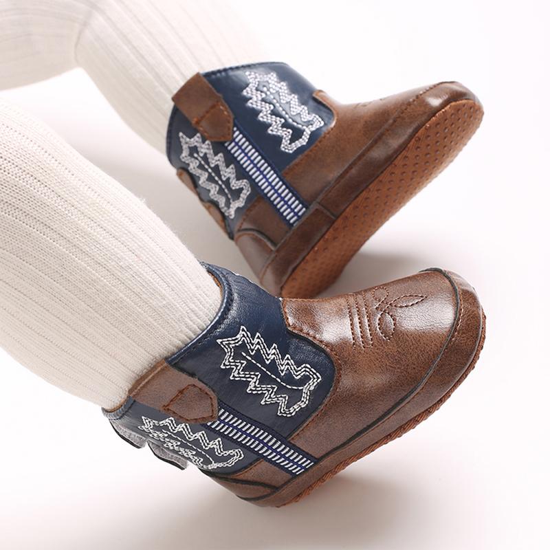 Calsunbaby Toddler Baby Boys Girls Western Cowboy Boots First Walker Crib Shoes Soft Sole Non-Slip Moccasins Bootie