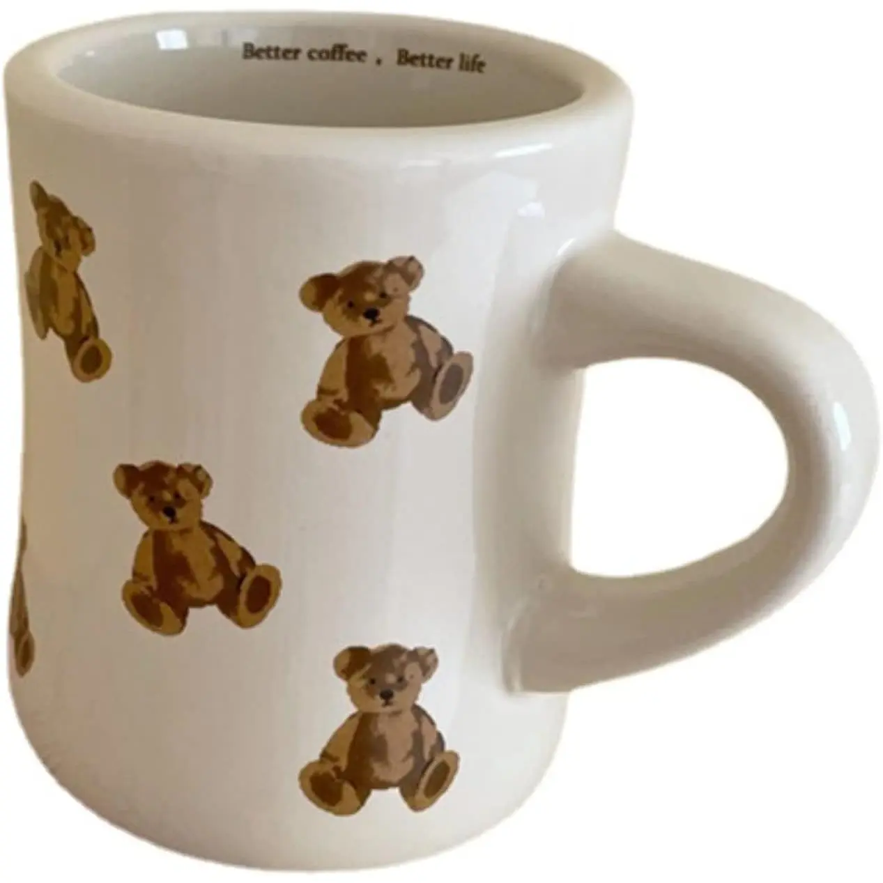 Women Girls Creamy White Cartoon Bear Mugs Ceramic Coffee Mug Water Cup 350ML/12OZ. Cute Funny Novelty