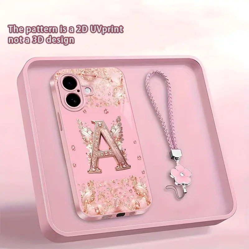 Suitable for [iPhone 16 Plus ] new  phone case.Features an exquisite and elegant pink printed pattern; comes with a free lanyard—both stylish and practical！YM99