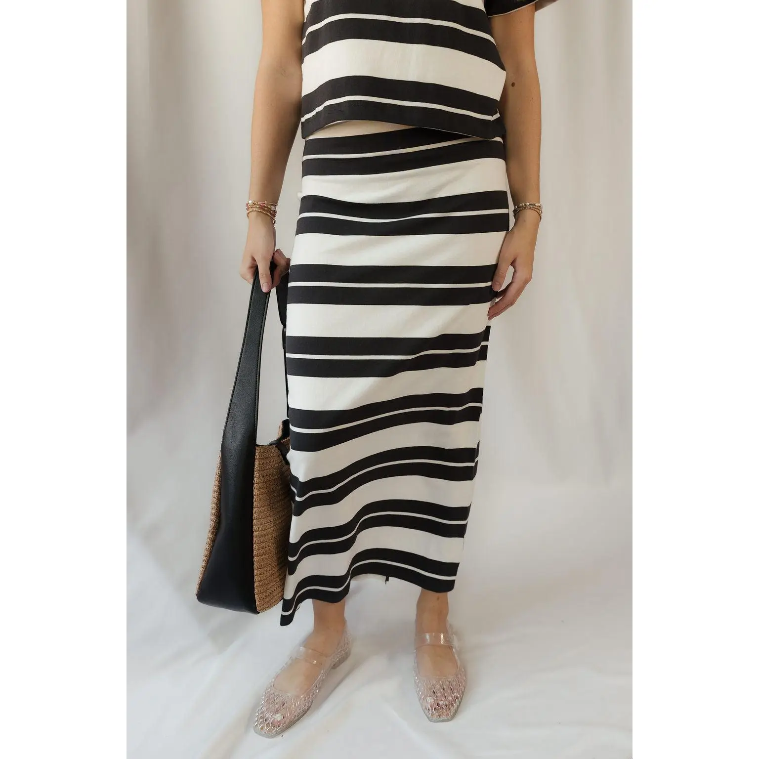 Z Supply Gail Striped Jersey Midi Skirt, Black