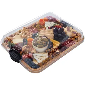 Bamboo Cutting Board with Clear Locking Lid and Black Handles, Perfect for Charcuterie, Snacks, and More - Make it. Take it. Enjoy it, 11x14 Inch, Single Compartment Chopping Kitchen