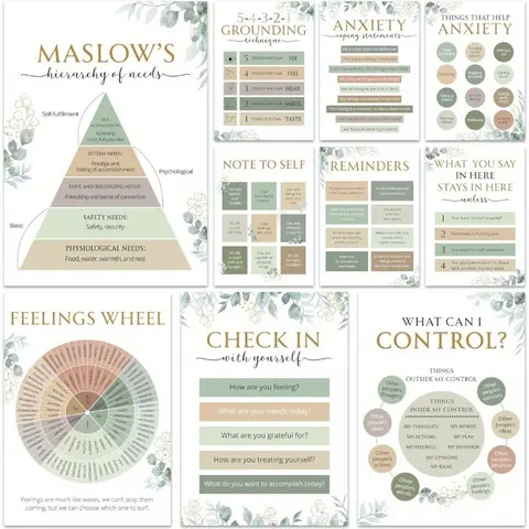 2D Flat 10pcs Mental Health Posters Wall Art Print, Anxiety Relax Matters Poster, Counseling Office Must Haves, School Counselor Supplies, Mental Health Gifts