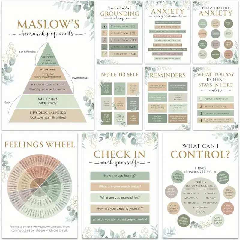 2D Flat 10pcs Mental Health Posters Wall Art Print, Anxiety Relax Matters Poster, Counseling Office Must Haves, School Counselor Supplies, Mental Health Gifts