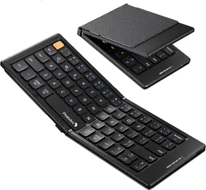 Smart Foldable Compact Keyboard XK04 Portable Bluetooth Keyboard with PU Leather Cover Pocket-Sized Wireless Travel Keyboards for iPad iPhone Smartphone Tablet and Laptop Black