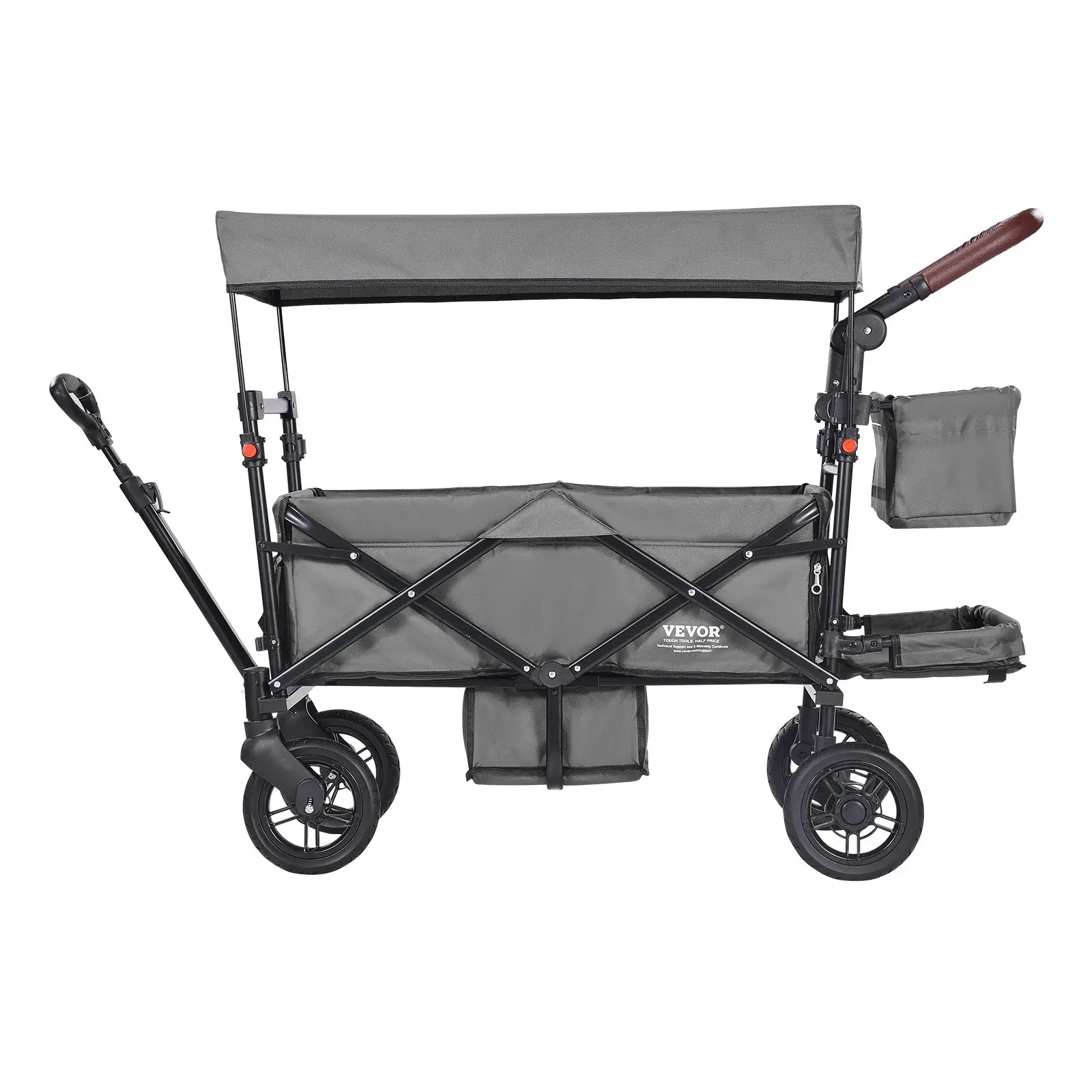 VEVOR High-Capacity Carbon Steel 2-Child Quad Stroller Wagon, 55 lbs/20 - 25 Kg Load Cap, 1-Click Fold, 4-Wheel Brakes, Push-Pull Tandem Wagon with Adjustable Shock-Absorbing Handle, Twin Seating & Adjustable Harness