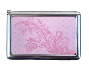 Pink Girly y2k Floral Swirl Design Metal Case with Built in Lighter