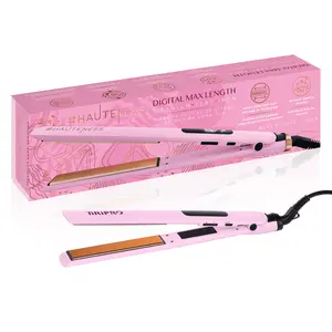 Digital MaxLength Titanium Flat Iron | Dual Voltage Hair Straightener With Adjustable Temperature - Auto Shut-Off  - Hair Styling Tool - Professional Salon Hair Product At Home