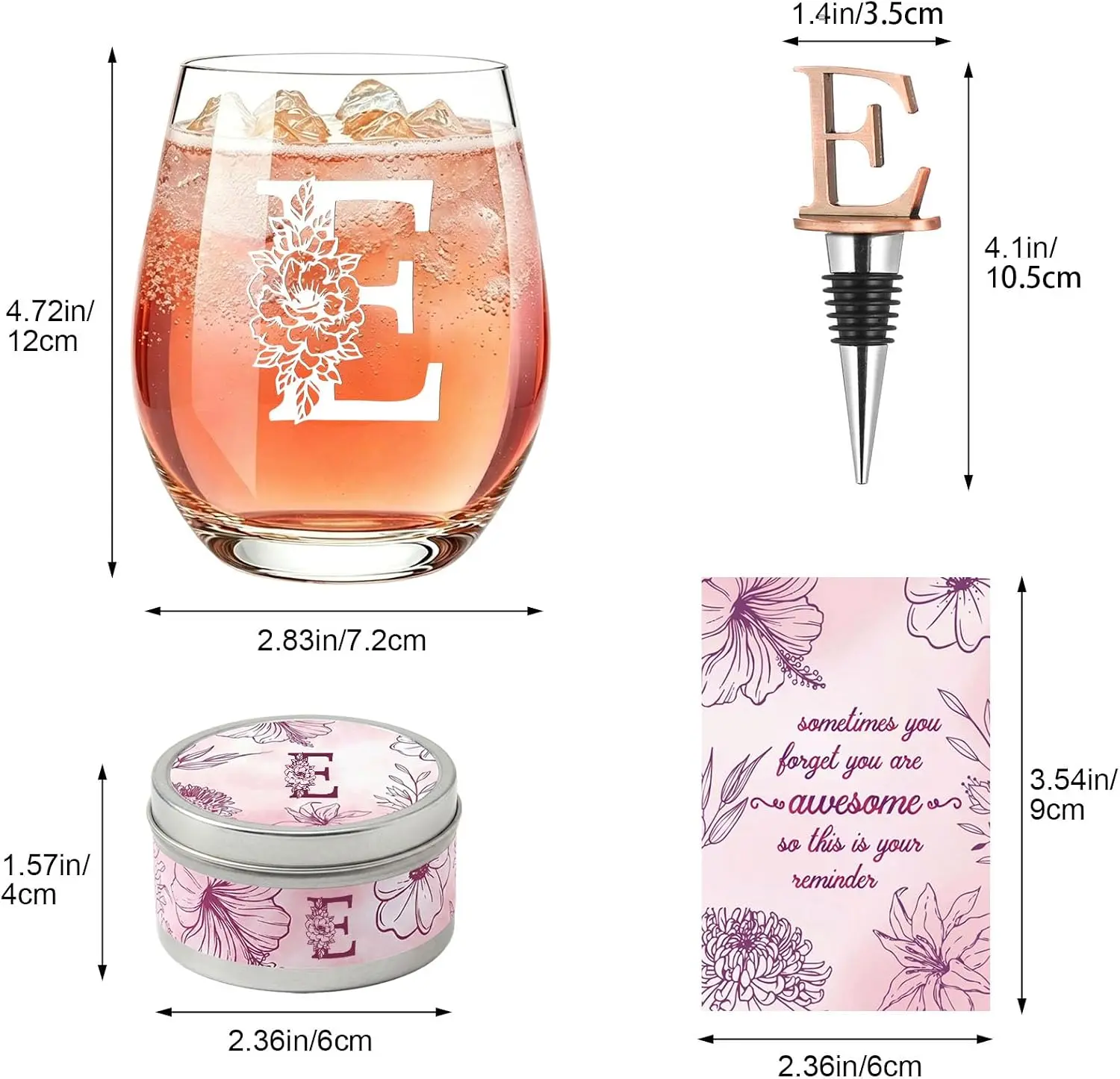 Physkoa Personalized Wine Glass Gift for Women - Initial Wine Glass Monogrammed A-Z Customized Letter Gift Birthday Christmas Wedding Gifts for Mom Her Friend Sister Wife Daughter Boss Lady - M