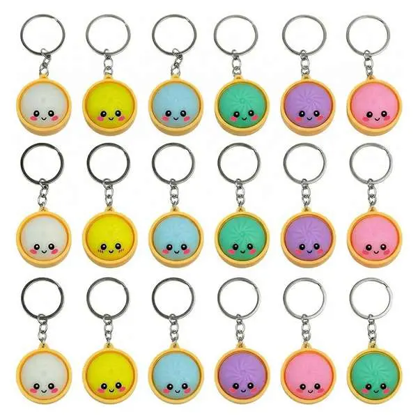 24Pcs Cute Dumpling Keychains Bulk with Steamer Keyrings Ornaments Bag Charms Pendants for Prizes Party Favor Gift