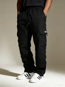 Men's Heavyweight Cargo Sweatpants  Relaxed Fit Fleece Pants 6 Pockets Drawstrings Hip Hop Harem Casual Trouser