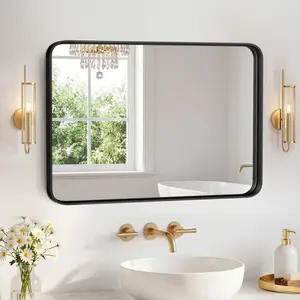 Versatile 24x32 Inch Metal Framed Mirror, Rectangle Bathroom Vanity Mirror for Over Sink Wall, Matte Modern for Restroom Farmhouse Bedroom Living Room