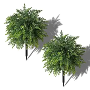 2pcs Artificial Cedar Potted Ball Trees, Artificial Cedar Plants, 20.86inch UV-Resistant Fake Evergreen Shrubs, Ideal for Christmas Outdoor Indoor Front Porch Garden