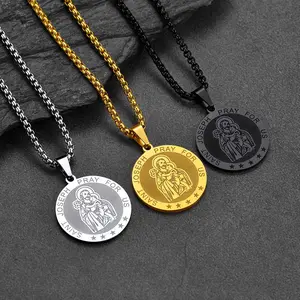 Suplight Round Stainless Steel Saint Joseph Pendant necklace For Men Women GIFT Birthday