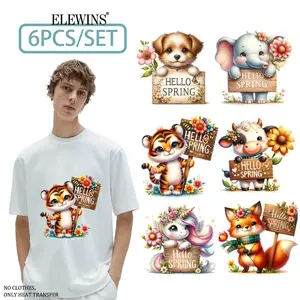 6 Pcs Hello Spring Gold Foil DTF Transfer for T Shirts Hats Jeans Backpacks Pillows Reusable Washable Heat Transfer Vinyl for Men Women, Handmade Gifts