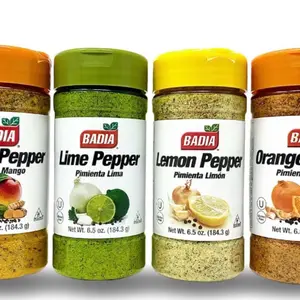 Badia's Citrus Pepper Seasoning Set - Pack of 4, Mango, Lime, Lemon & Orange, 6.5 oz Bottles, seasonings for cooking set. Flavor Spice Zest Flavor Oil