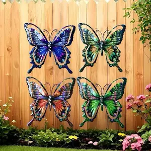 4-Piece Set New 3D Iron Butterfly Wall Decor, Garden Outdoor Hanging Decoration, Creative Painted Metal Art Craft, Unique Home Ornament
