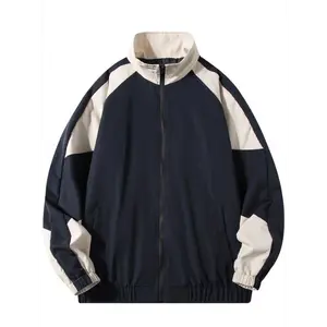 Contrasting Zipper Jacket For Men - Fashion Academy Style, Lightweight Polyester, Long Sleeve Pockets, Perfect Spring/fall Streetwear And Outdoor Activities performance  wear tracksuits  men