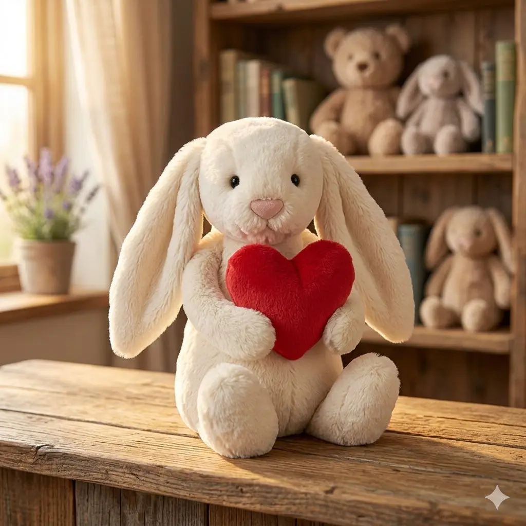 Romantic Long Ear Rabbit Plushie Holding Heart - Perfect Anniversary & Birthday Gift for Her
