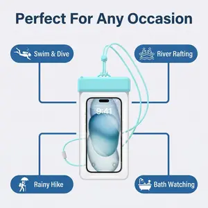 7.2 Inch Waterproof Phone Case Transparent Body Blue Seal Ultra Light 68g Full Protection Underwater Use Perfect For Swimming Diving Rafting Outdoor Activities