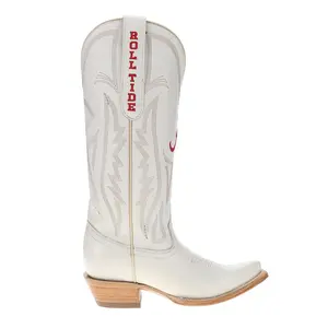 Gameday Boots Womens University Of Alabama Gameday Embroidered Snip Toe Pull On  Casual Boots Mid Calf Low Heel 1-2" - Off White