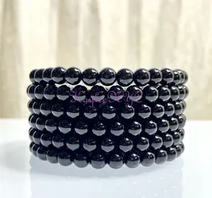 Wholesale Lot 6 Pcs Black Onyx 6mm 7.5” Crystal Healing Stretch Bracelet