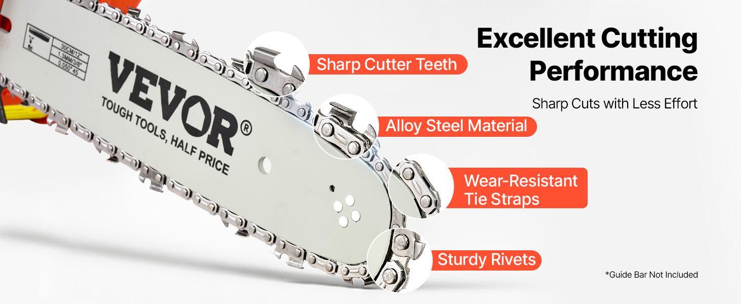 VEVOR Chainsaw Chain 3 Pack 12 Inch 3/8" Pitch 3/8" Gauge 45 Drive Links, Fits VEVOR CN-25 Gas Chainsaw, Forged Alloy Steel, Replacement Saw Chains with Sharp Cutter Teeth & Wear-Resistant Tie Straps VEVOR Chainsaw Chain 3 Pack 12 Inch 3/8" Pitch 3/8" Gauge 45 Drive Links, Fits VEVOR CN-25 Gas Chainsaw, Forged Alloy Steel, Replacement Saw Chains with Sharp Cutter Teeth & Wear-Resistant Tie Straps