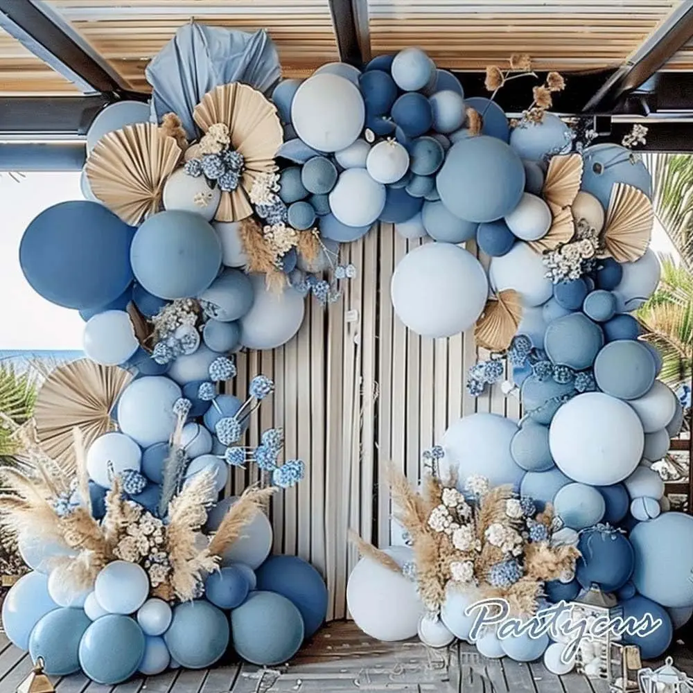 Dusty Blue Multi-Size Double-Stuffed Natural Latex Balloon Arch Kit - 12" 10Pcs, 3.2 g Each, Opaque Look, Tape, Hand Pump for Neutral Baby Shower, Wedding Decorations