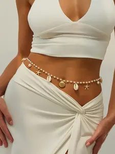 Elegant Shell & Faux Pearl Chain Waist Belt, Ocean Beach Holiday Style, Perfect Summer Gift for Women, Ideal for Beachwear