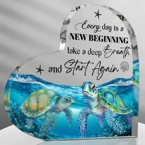Sea Turtle & Letter Pattern Acrylic Desktop Ornament, 1 Count Creative Turtle Design Decorative Plaque, Desktop Decorative Ornament for Home Office Bedroom, Home Office Decoration