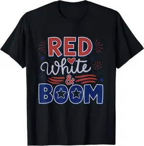 Pure Cotton Tee 4th Of July Independence Day Red White And Boom women men T-Shirt Breathable Fabric