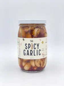 Evergreen and Market Spicy Garlic Pickled Snacks - 17oz Sugar-Free US Pantry Item in Glass Jar, Made with Real Natural Ingredients, Salt, Vinegar, and Sour Flavor
