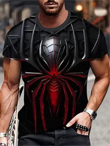 Men's Black Red Spider Armor 3D Print T-Shirt 2026 Viral Street Dark Hero Casual Versatile Slim Fit Muscle Four Seasons Essential Handsome Top