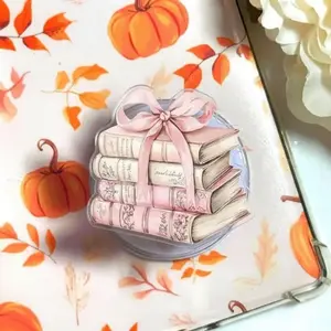 Pink Book Stack MagSafe Phone Grip, Coquette Reader Aesthetic Pop Socket, Cute Book Lover Kindle Holder, Magnetic Phone Stand Gift