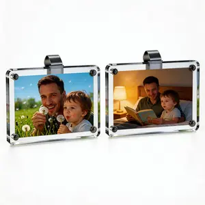 CarSun Visor Photo Clips 2 Pack - Magnetic Acrylic Snap Clips for 3.5x2.3 Inch Photos DIY Customizable Car Decor Universal Fit for All Cars Perfect Gift for Couples Family & Pet Memorabilia