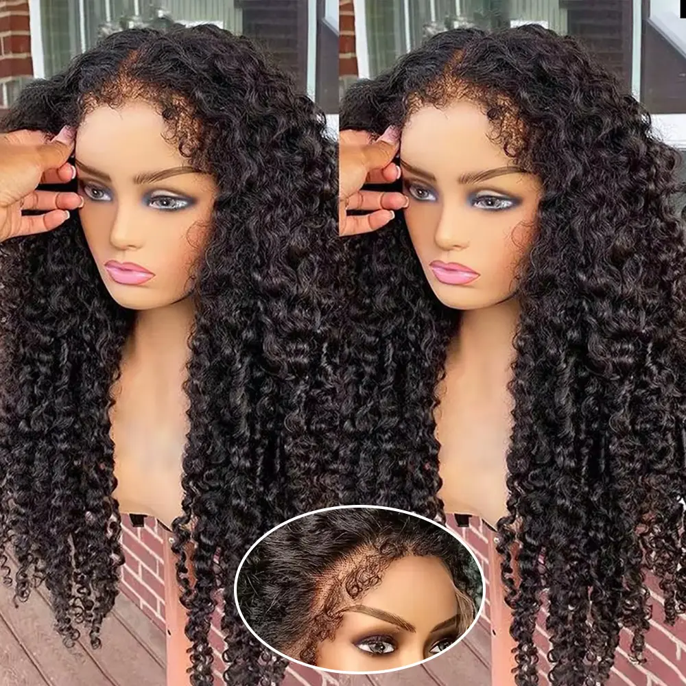 Seeget Kinky Curly Wig With 4C Edges Lace Front Wigs For Women Pre Plucked Brazilian 13x6 HD Lace Frontal Wig Human Hair Baby Hair 180% 250%