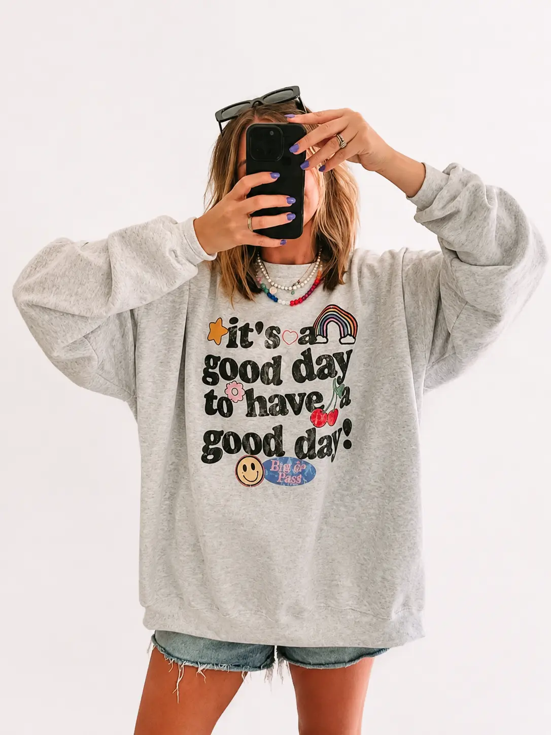 Women's Retro Inspirational "It's a Good Day to Have a Good Day" Crewneck Sweatshirt - Casual, Smooth Spandex Yarn Fabric, Vintage Cozy Pullover, Unisex Fall Winter Outfit, Birthday Gift for Family Friends, Graphic