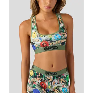 PSD Womens Playboy Festive Tree Racerback Sports Bra - Comfortable, Breathable, Ultra-light Fabric