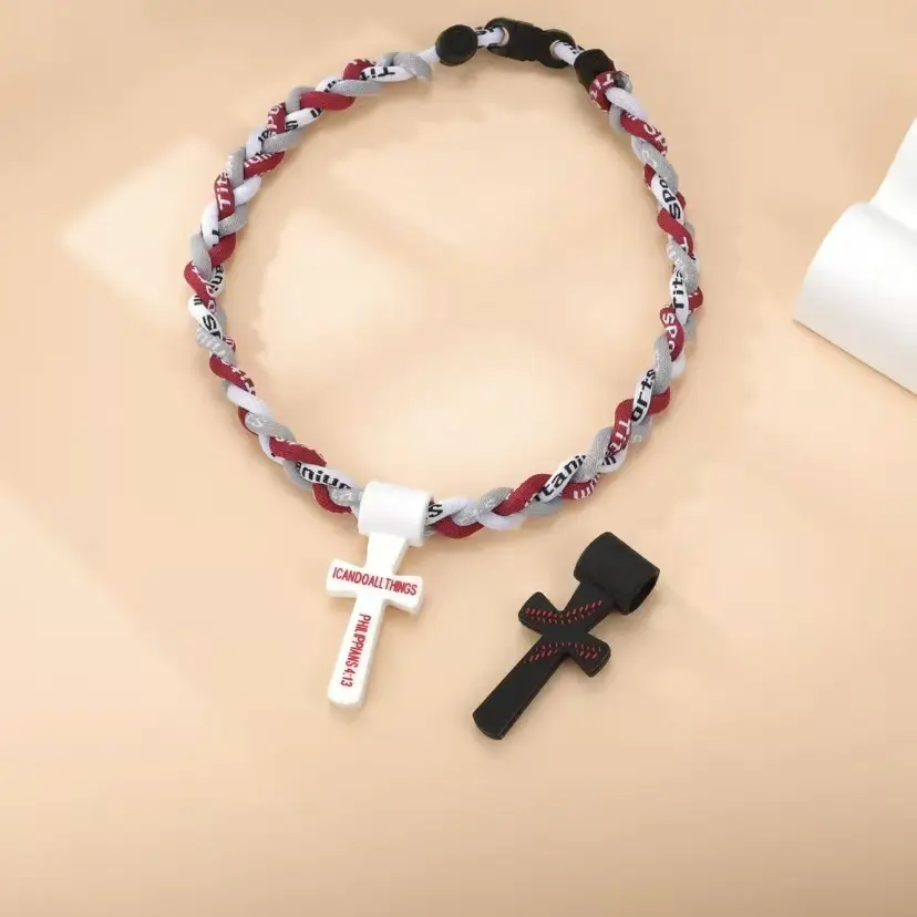 Religious Cross Pendant Necklace for Boys, 3-Tone Sports Baseball Triple Rope Choker with Inspirational Design, Baseball Necklace, Casual, Male, Daily