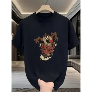 PC men's T-shirt Tasmanian Devil 180g pure cotton T-shirt black and white printing high quality round neck basic loose machine washable breathable comfortable all-matching S~3XL daily leisure sports essential summer for men and women suitable