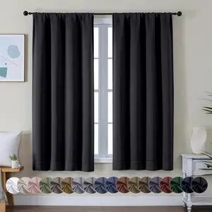 Halloween Black Blackout Curtains for Bedroom 63 Inch Length 2 Panels,Solid Thermal Insulated Energy Saving Window Treatment Curtains Blackout Black