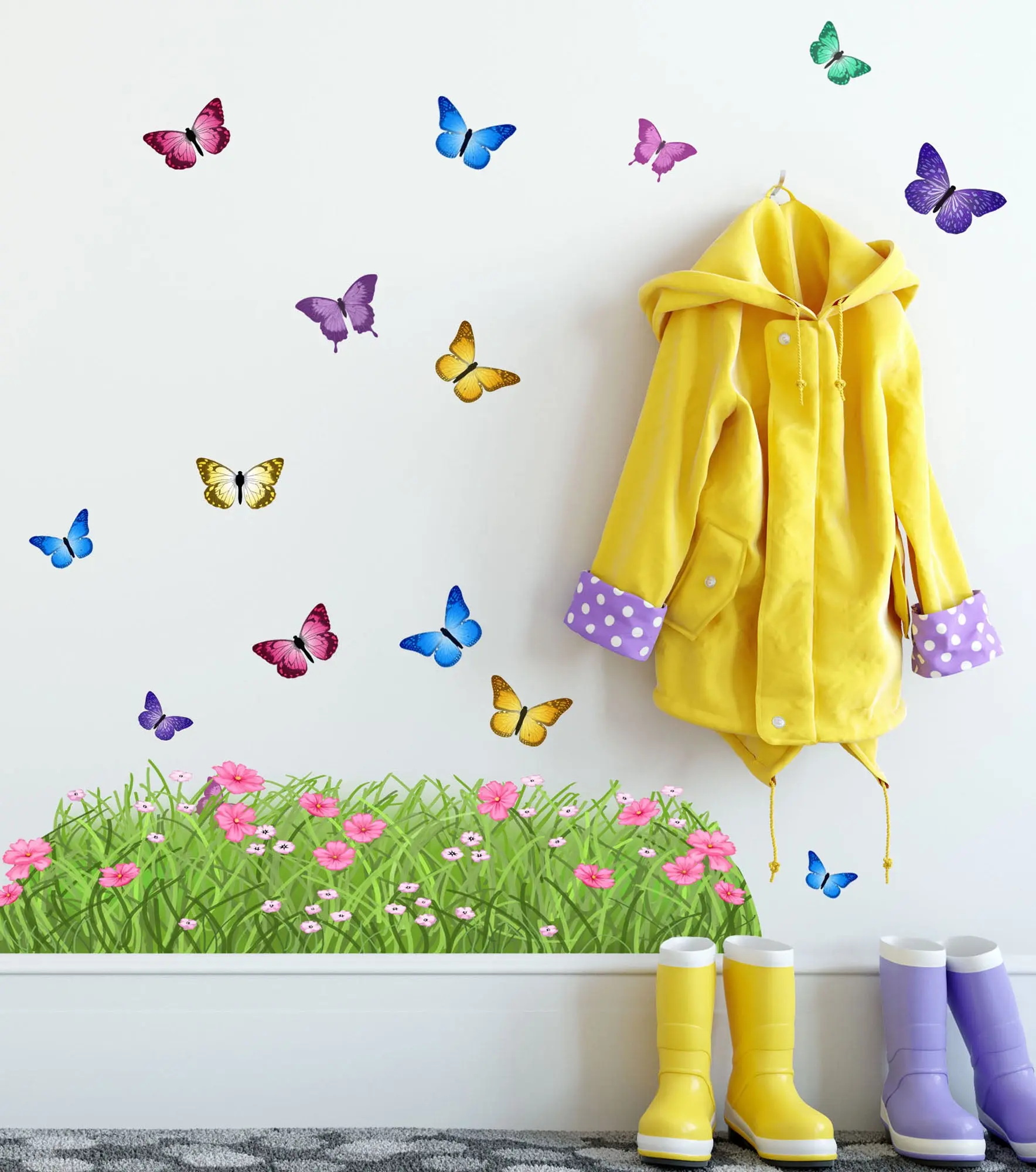 Create-A-Mural Spring Butterfly Meadow Grass Border Wall Decals - Durable & Washable Vinyl Stickers for Home Garden Decor, 28" Wide, Perfect for Kids' Rooms & Playrooms