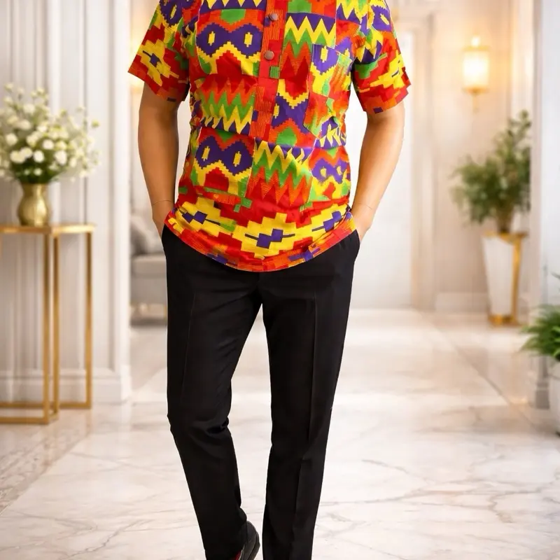 Mens Casual African Print Short-Sleeve  mens Clothes for Daily Wear Summer